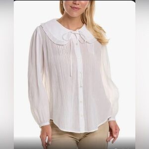 Joie Cordova white Long Sleeve Cotton button down ruffle collar blouse Top sz XS